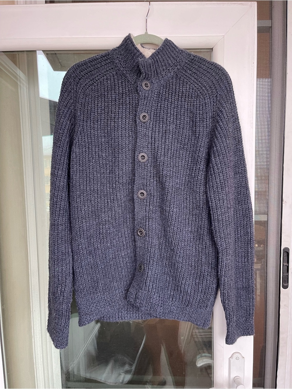 Men's Charcoal Ribbed Button-Up Cardigan Sweater